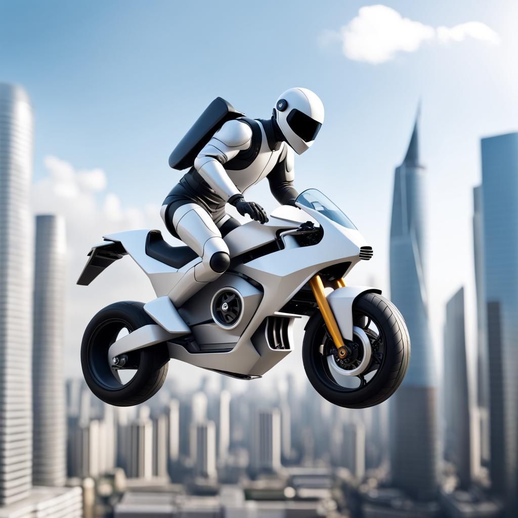 Flying Motorcycle Concept in Crowded City: AI-Powered