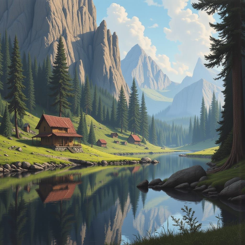 Surreal Reflective Scene Inspired by Hans Arnold and Erik Ol...