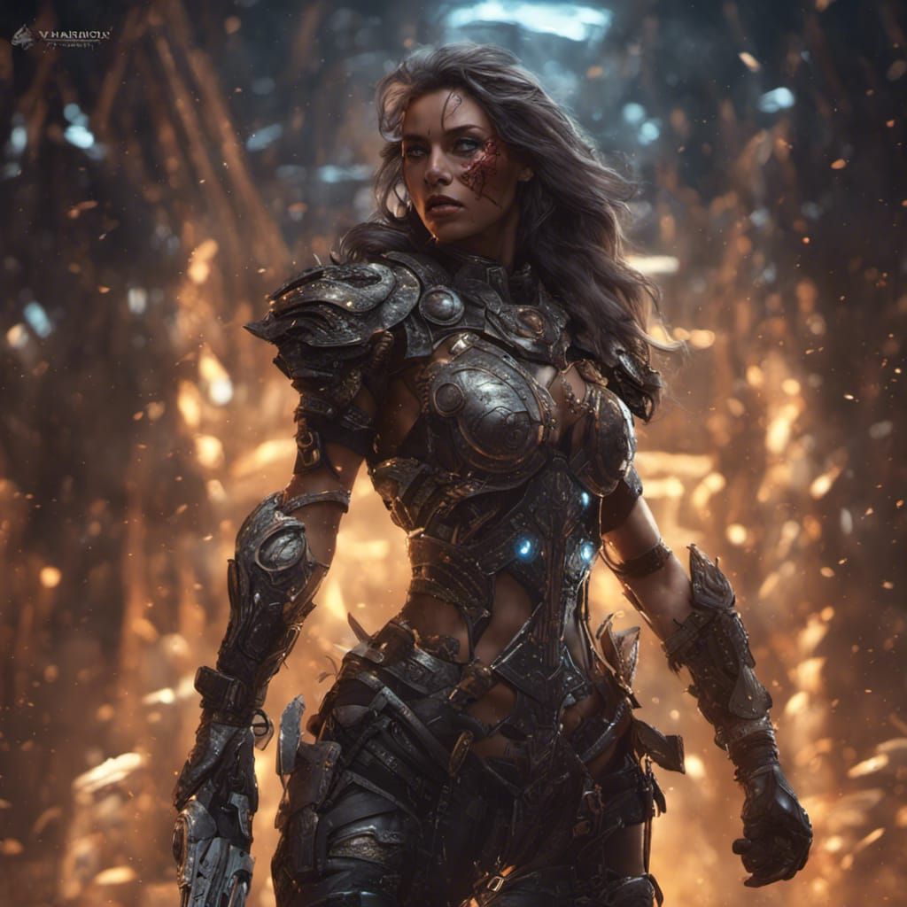 Sci-Fi Warrior Woman in Dark Fantasy Style