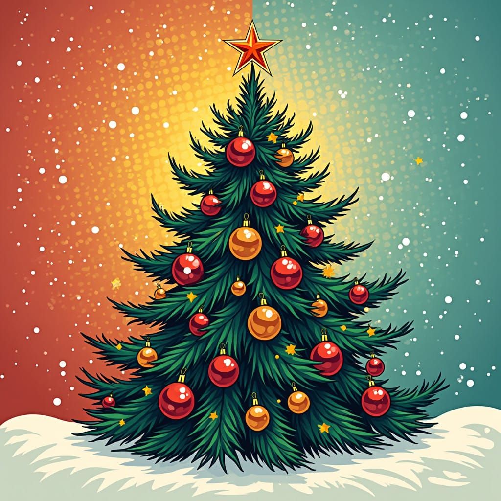 Vibrant Christmas Tree in Pop Art Colors