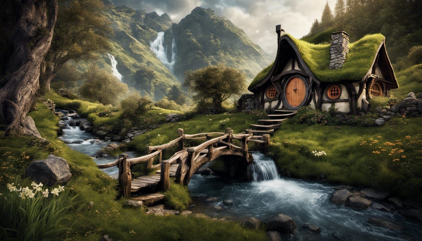 Perfect Hobbit House by Waterfalls and Stream