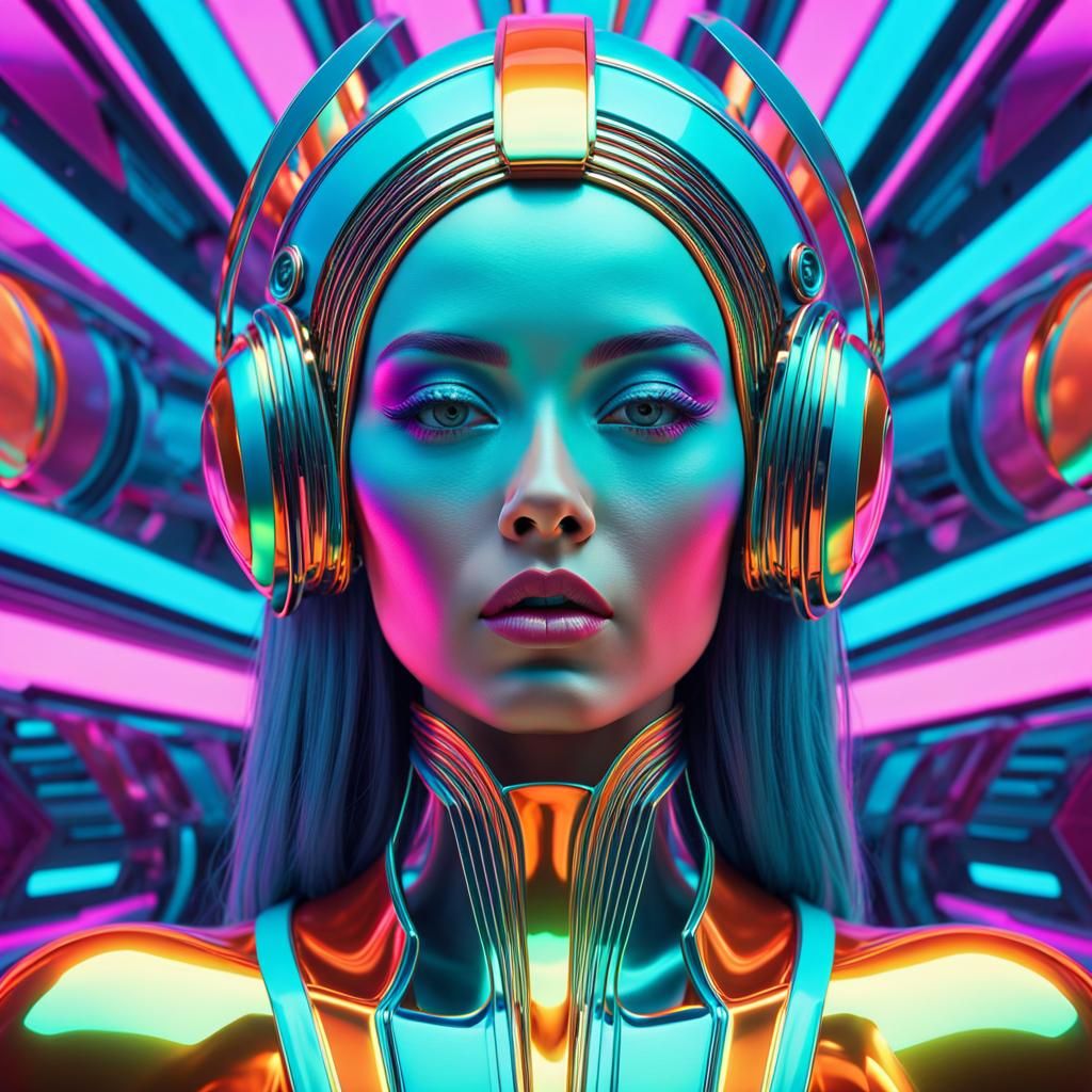 Vibrant Woman in Surrealist Futuristic 3D Art