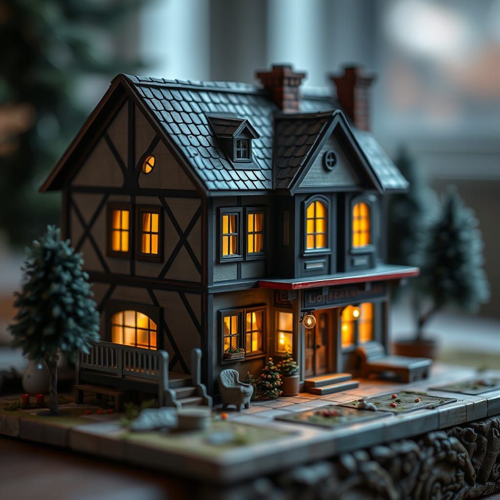 Surreal Miniature Dollhouse in Hyperrealistic Style