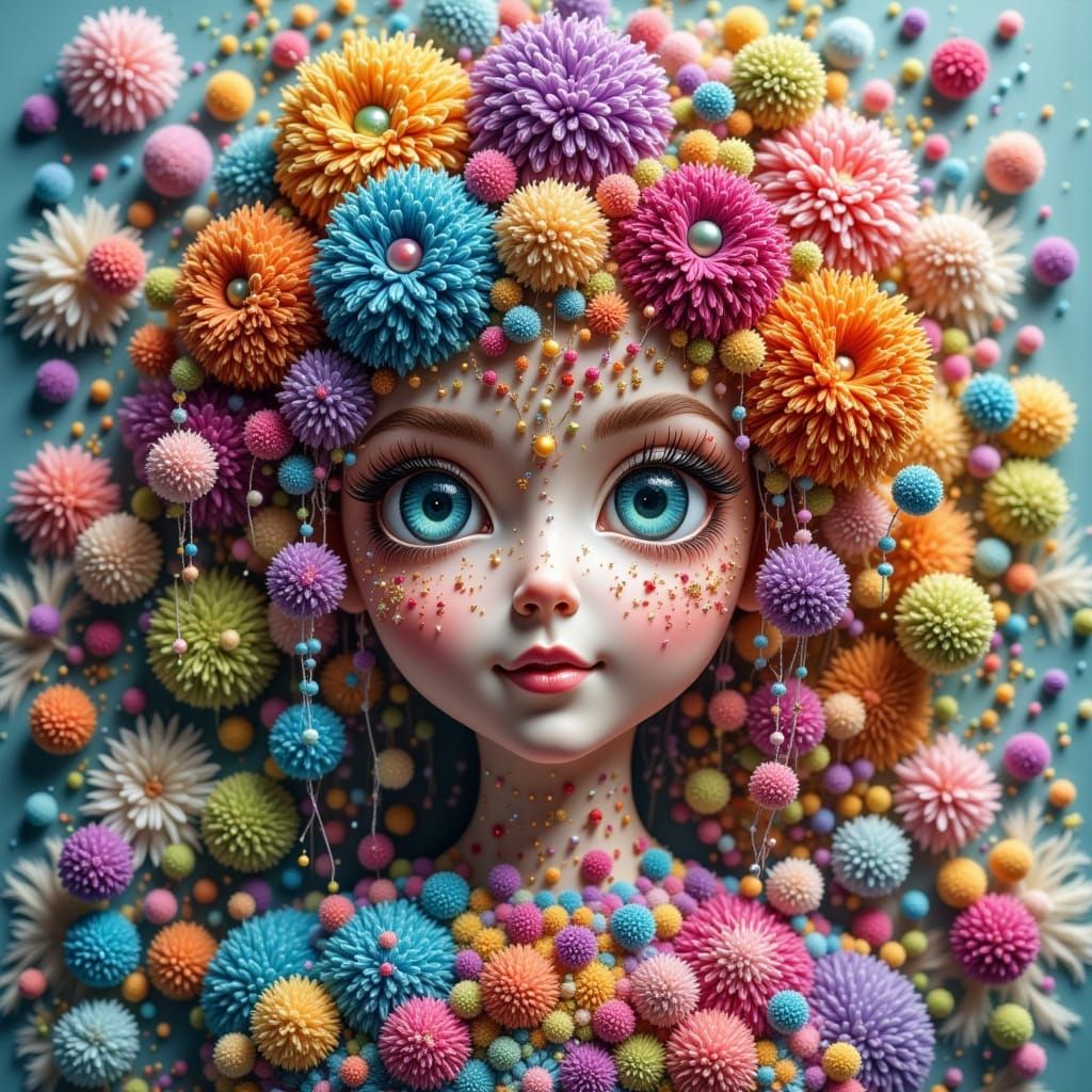 Rainbow Pom Pom Fairy in Hyperdetailed 3D
