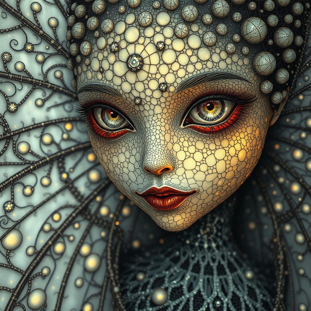 Ethereal Alien Portrait in Opalescent Filigree