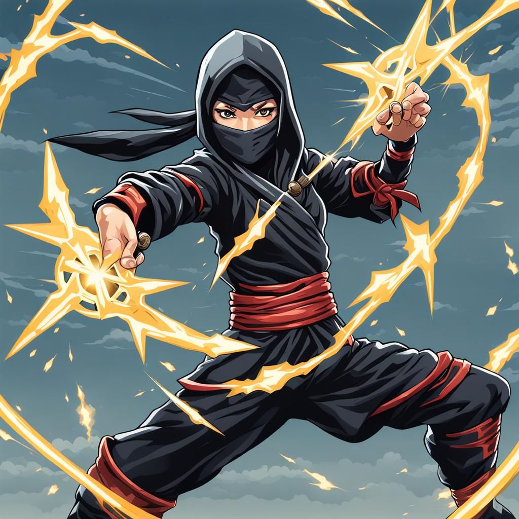 Female Ninja Throwing Holy Lightning Shurikens