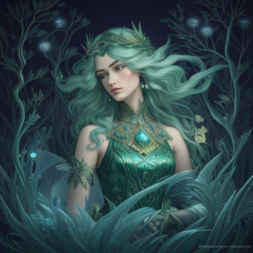 Enchanting Forest Fairy in Moonlight Art Deco Style