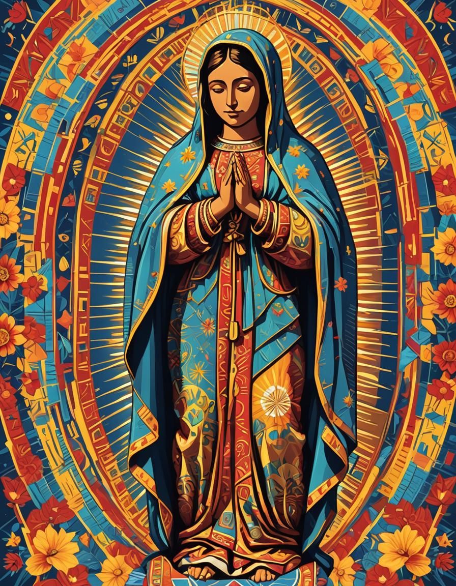 La Virgen de Guadalupe in Mexican Folk Art Style