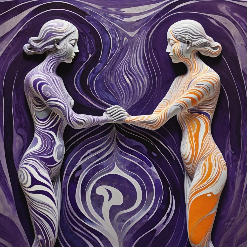 Symmetrical Figures in Abstract Marbled Scene