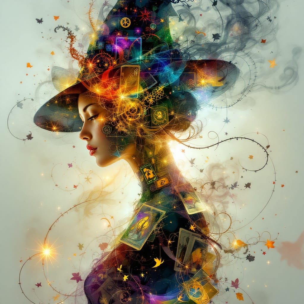 Steampunk Wizard Silhouette with Fractal Tarot Cards