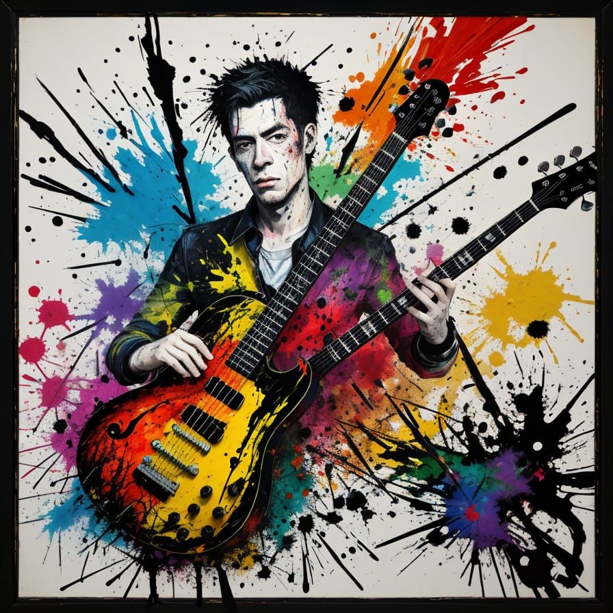 Abstract Musician Portrait in Jackson Pollock Style