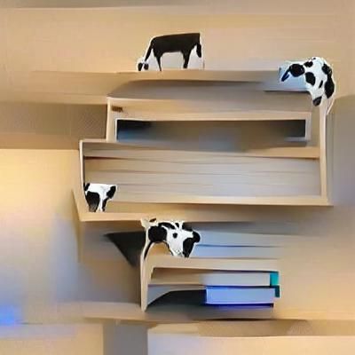 Cow Standing Next to Bookshelf