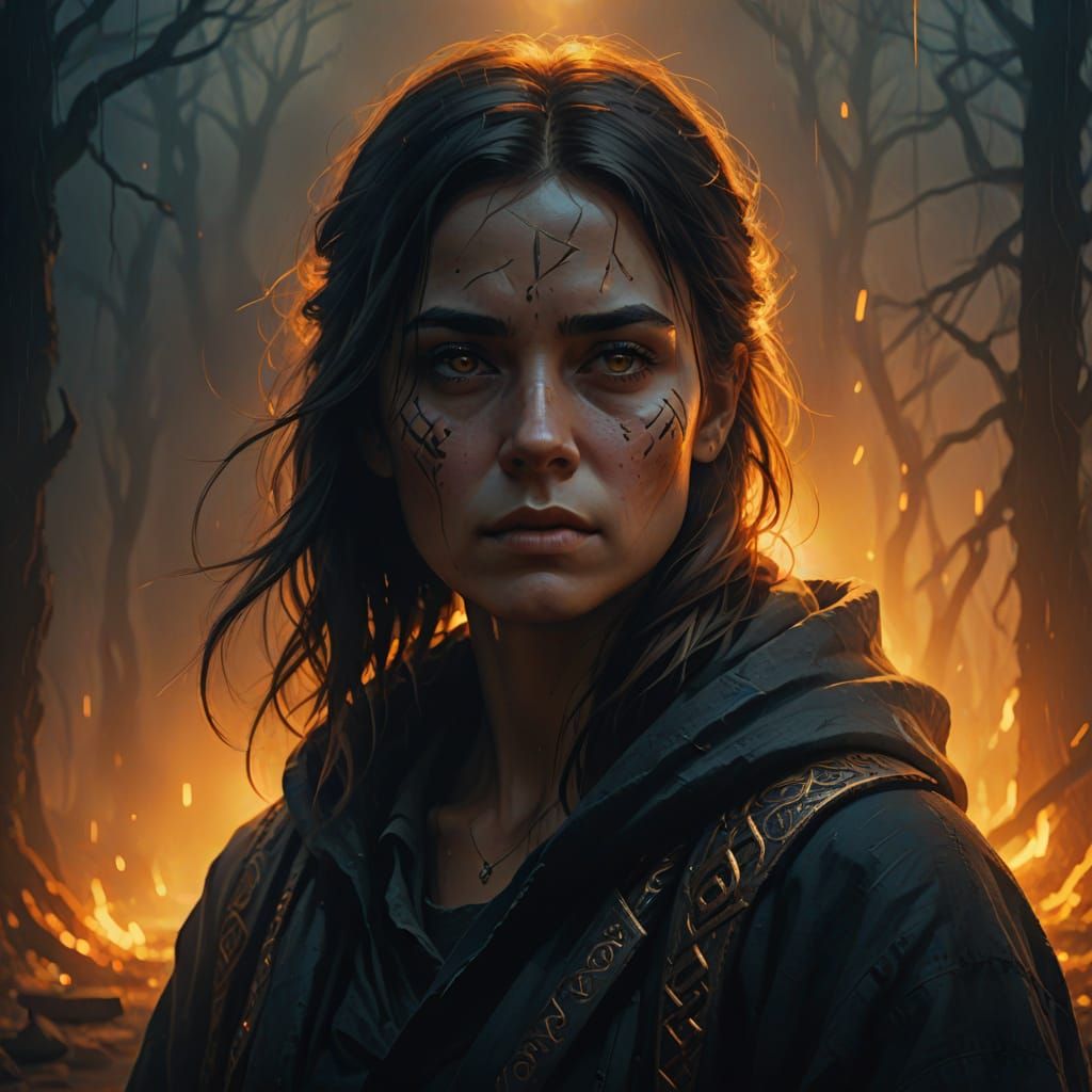 Ominous Woman in Vibrant Digital Oil Painting