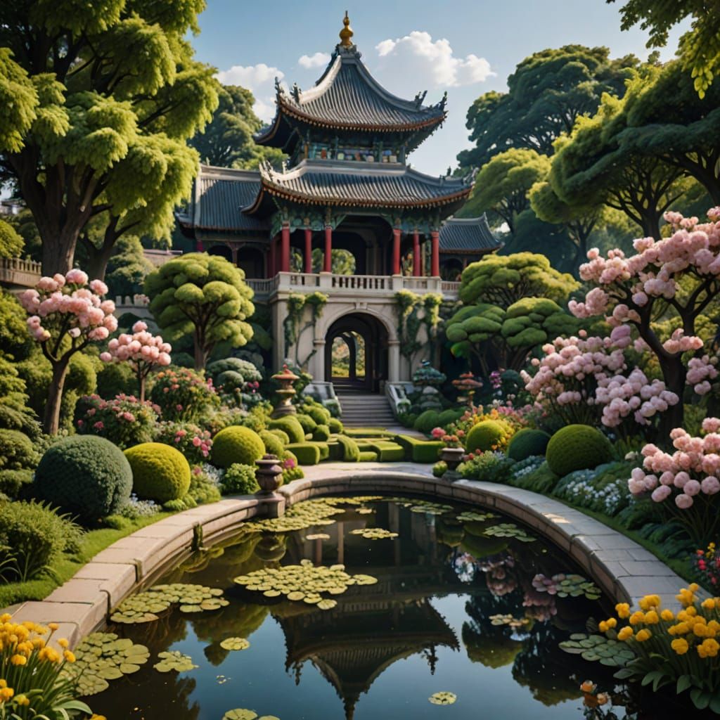 Sumptuous Palace Garden Hyperdetailed and Elegant