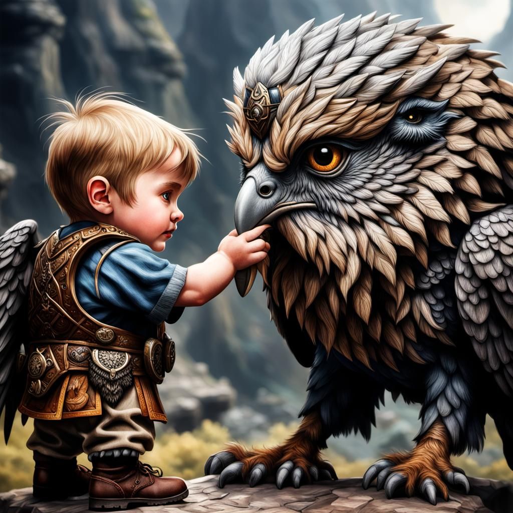 Dwarf and Griffon: A Hyperrealistic Bond
