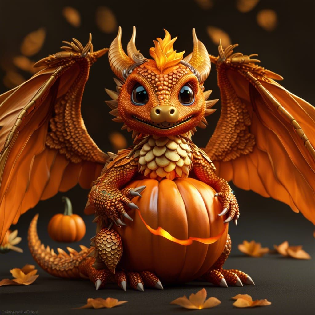 Adorable Winged Pumpkin Dragon in CGI Style