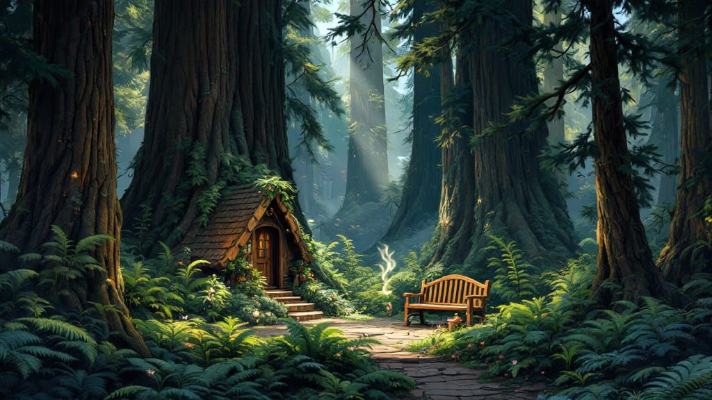 Tiny Forest Home Among Towering Redwoods