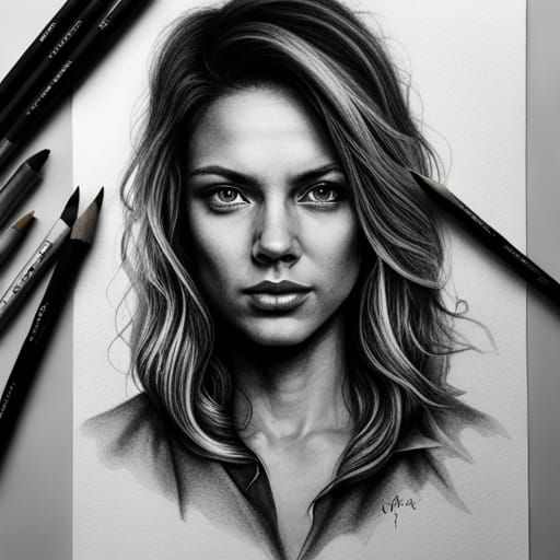 Intricate Black and White Ink and Charcoal Drawing