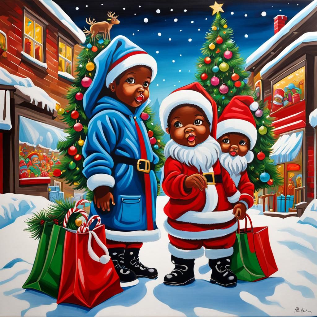 Cute Santa's Helpers in Graffiti Street Art