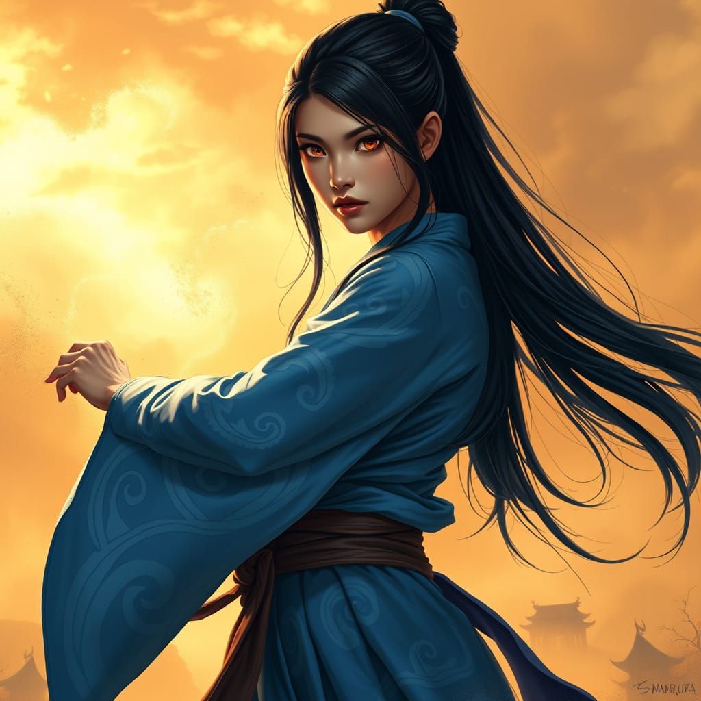 Ethereal Warrior in Mystical Mist