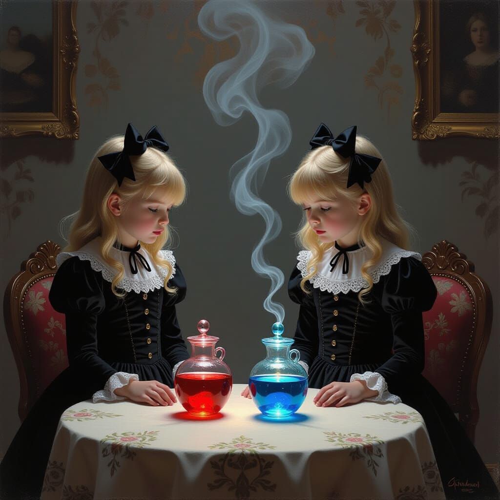 Gothic Victorian Sisters Drink Glowing Potions