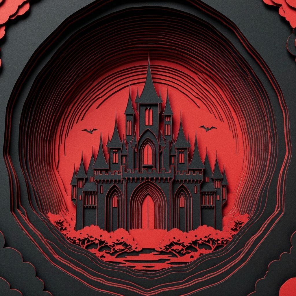 Layered Papercut Art of Dracula's Castle