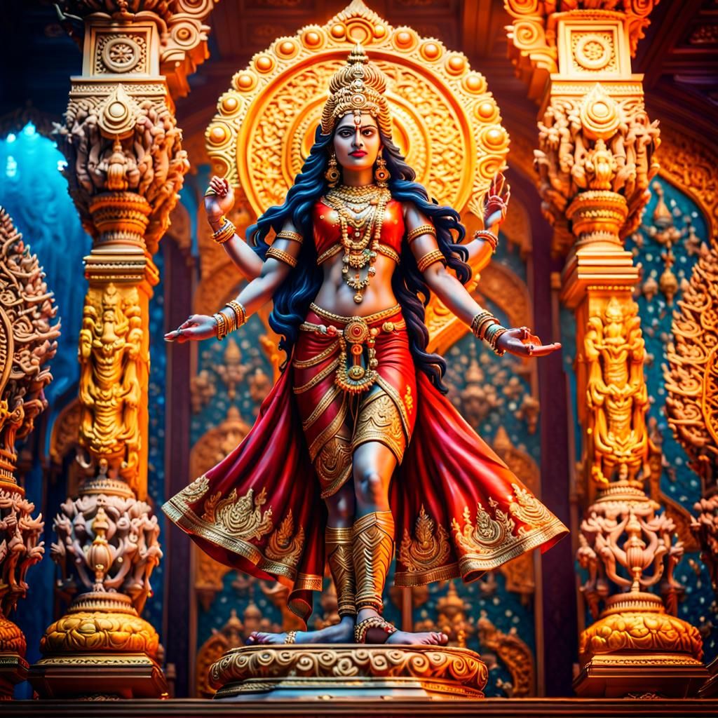 Indian Hindu God in Modern Temple: Hyperrealistic Art