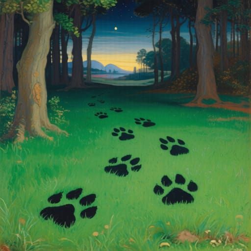 Paw Prints in Whispering Forest: Art Impression