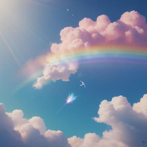 Pink Unicorn Flies Through Rainbow Sky: Pixar Style