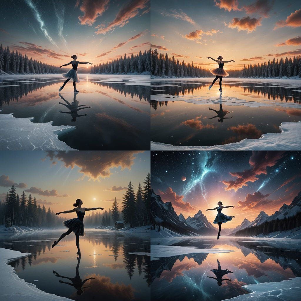 Sky Island with Icy Lake and Figure Skater