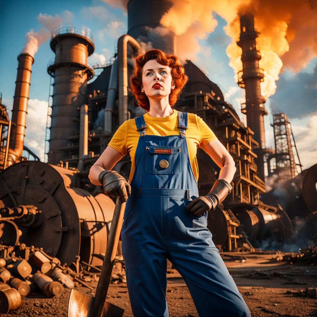 Soviet Pin-Up: Steampunk Worker in Industrial Scene