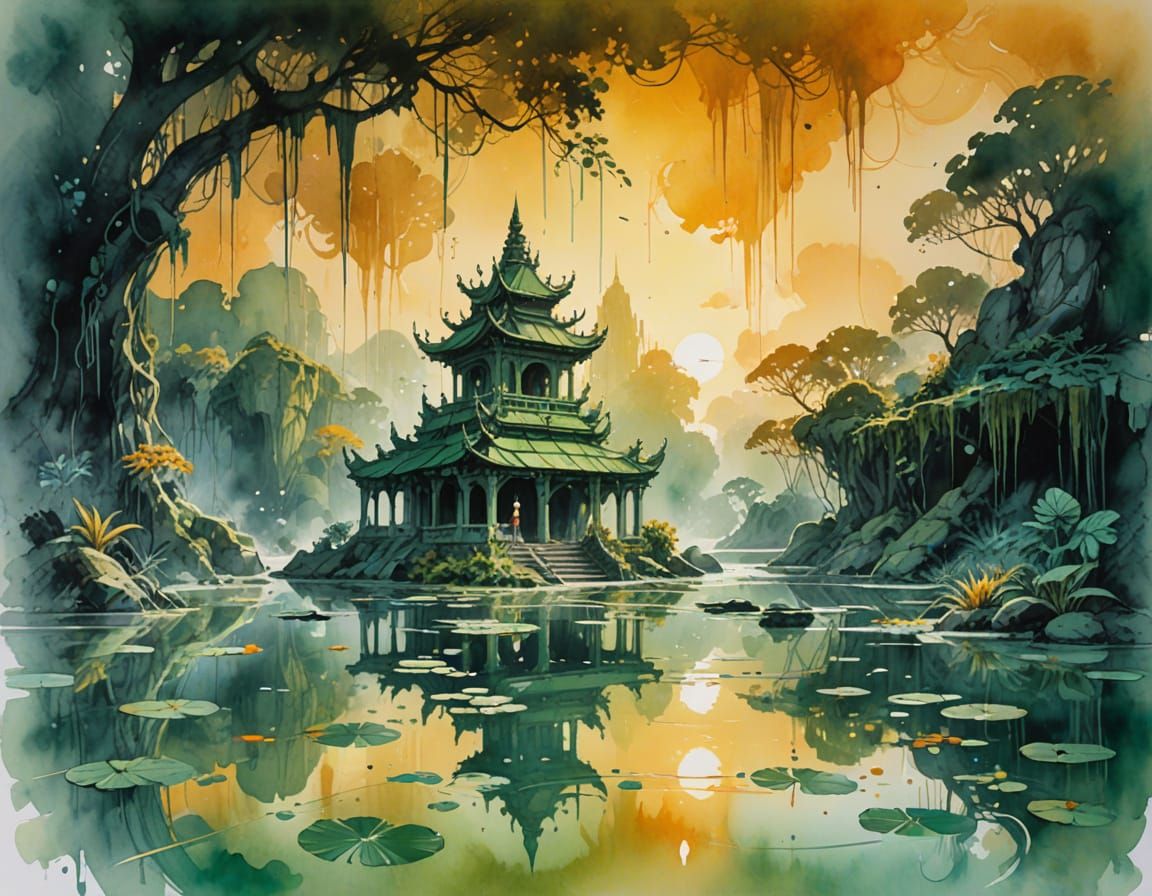 Jungle Temple Sunrise: Digital Matte Painting