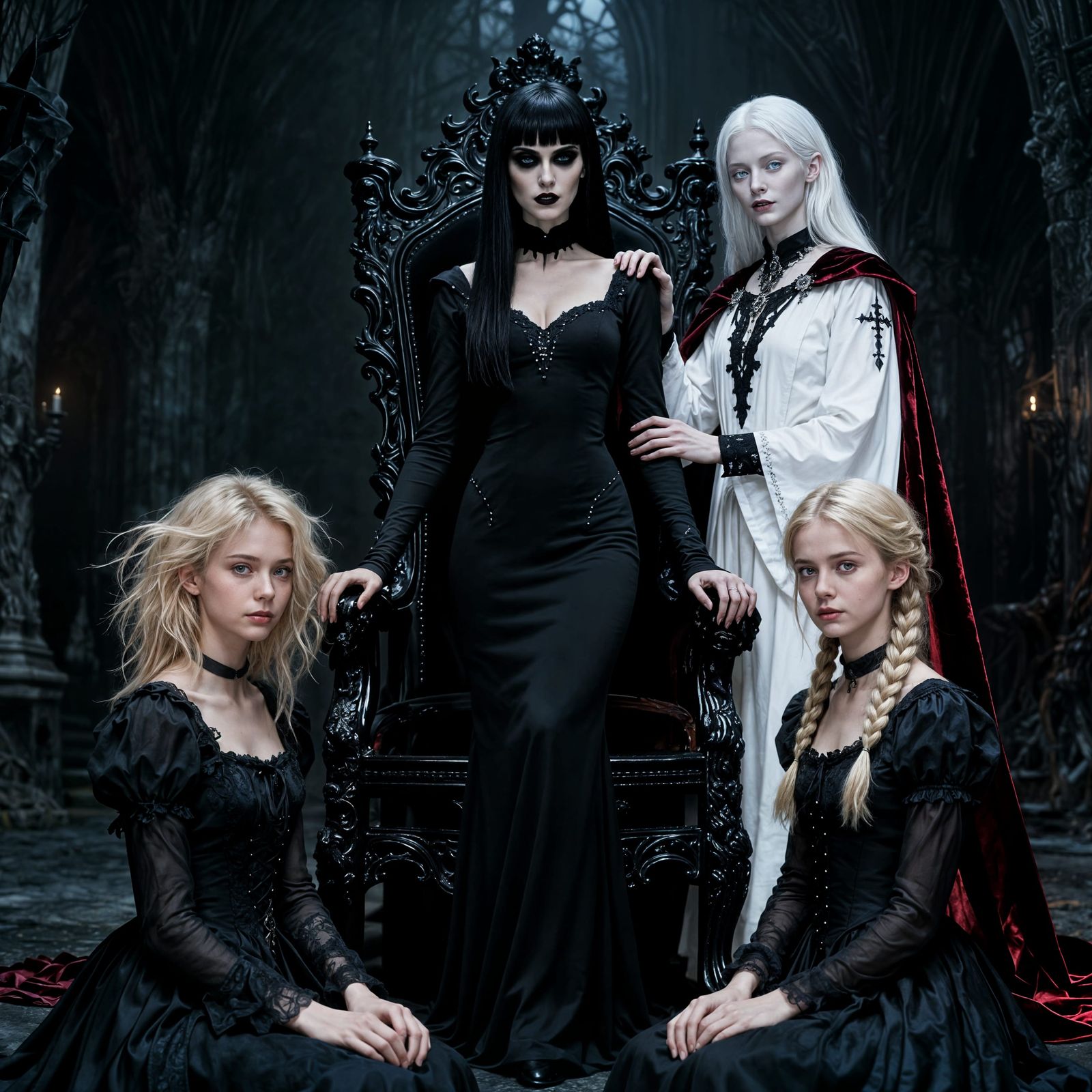 Vampire Queen on Throne with Albino Companion