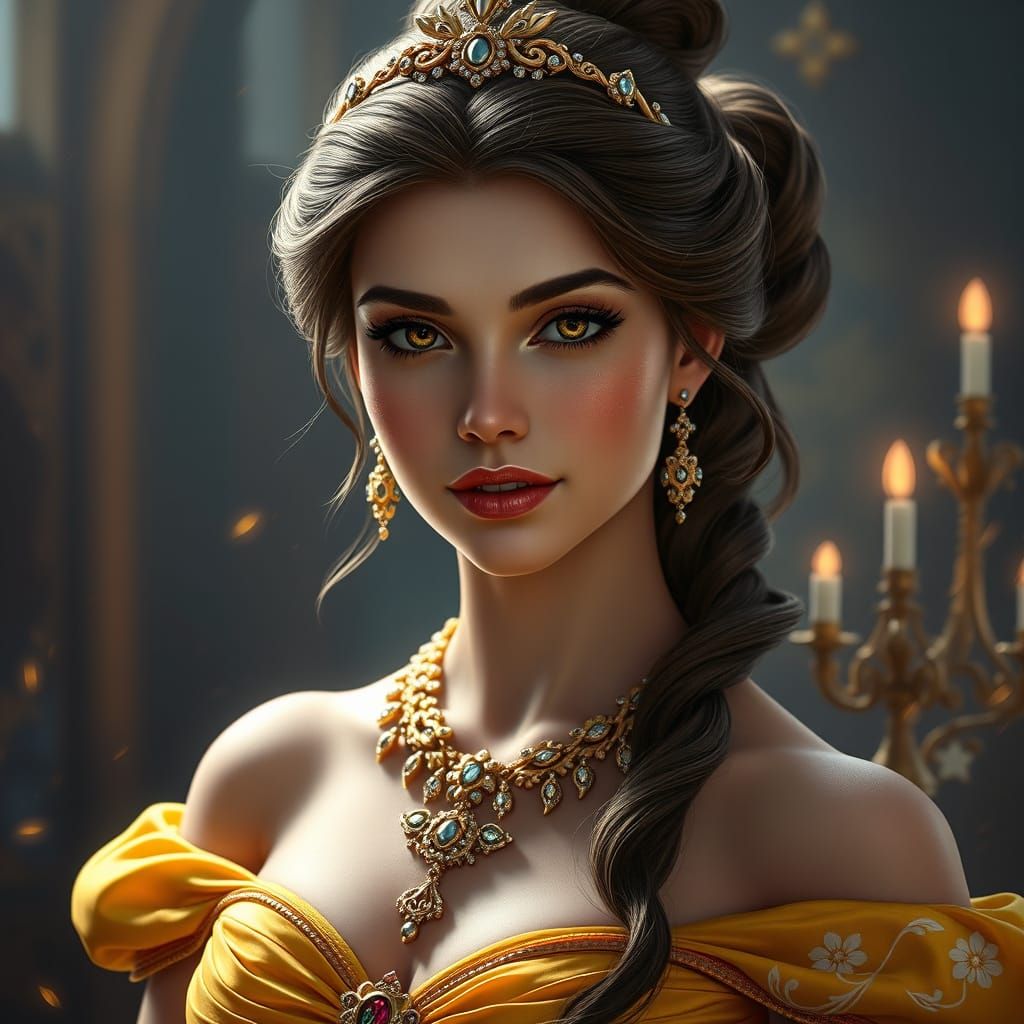 Detailed Portrait of Princess Belle in Art Nouveau Style