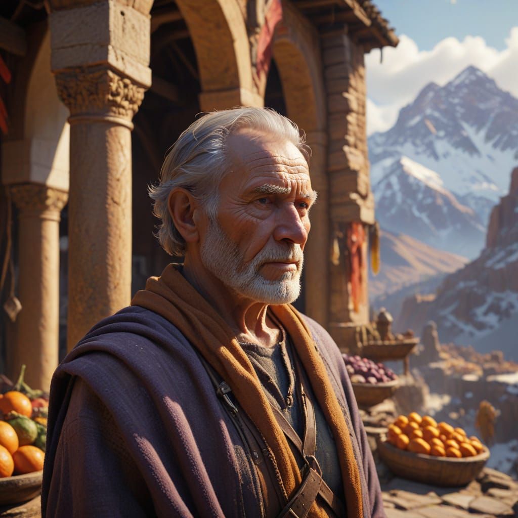 Bustling Ancient Marketplace: Oil Painting in Earthy Tones