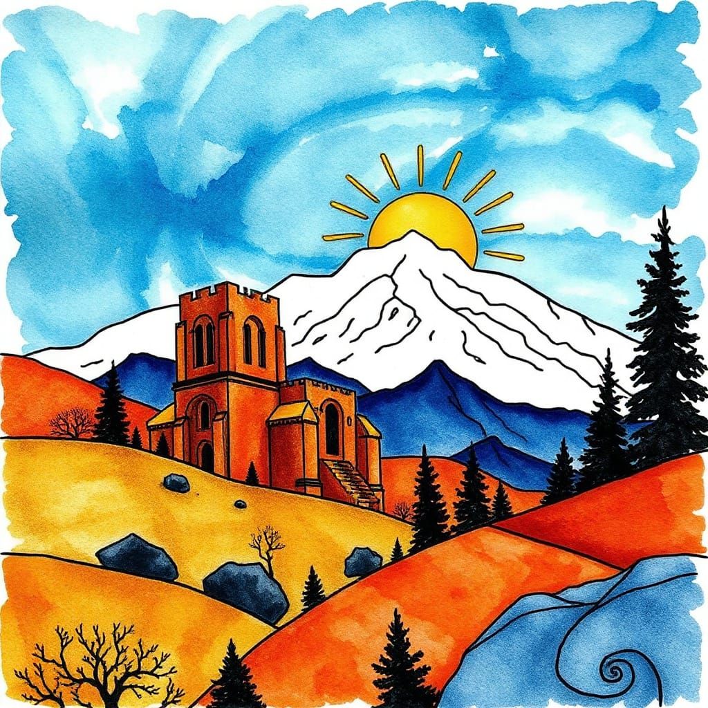 Bold Ultra-Minimalist Contour Line Art with Saturated Waterc...