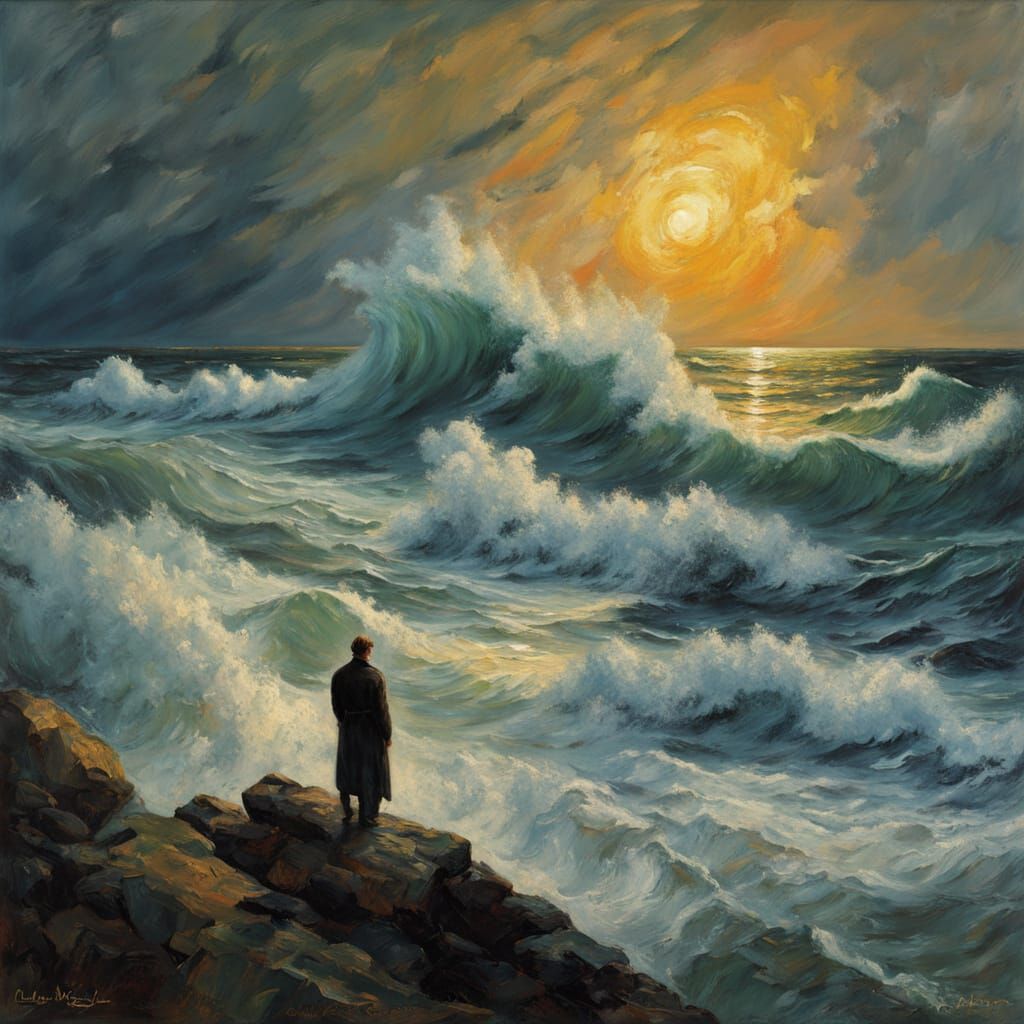 Stormy Coast in Post-Impressionist Oil Painting Style