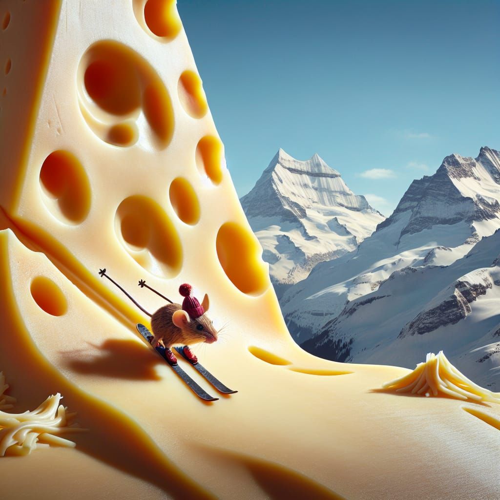 Mouse Skiing on Swiss Cheese Mountain Peak