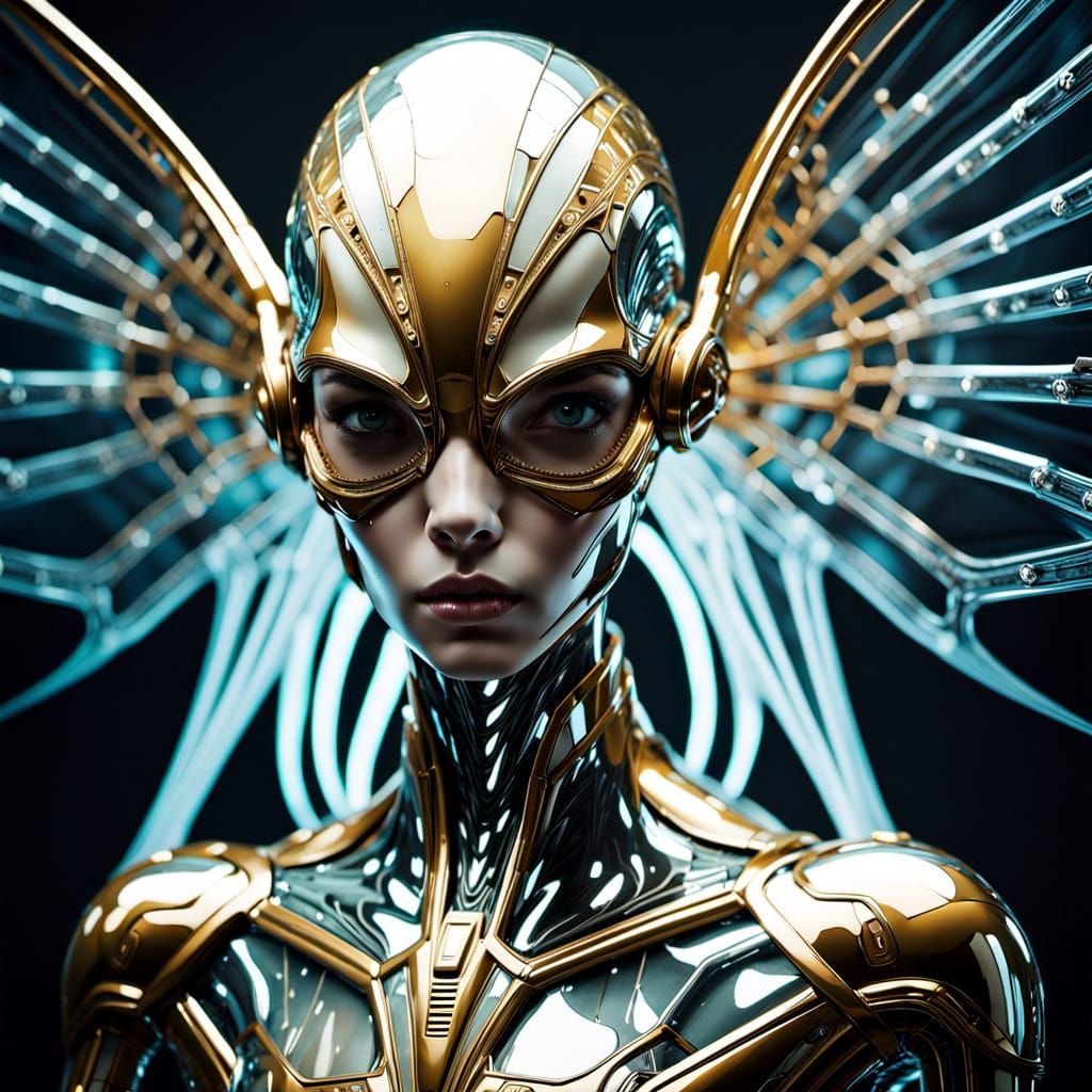 Alien with Glowing Circuitry and Pearly Wings
