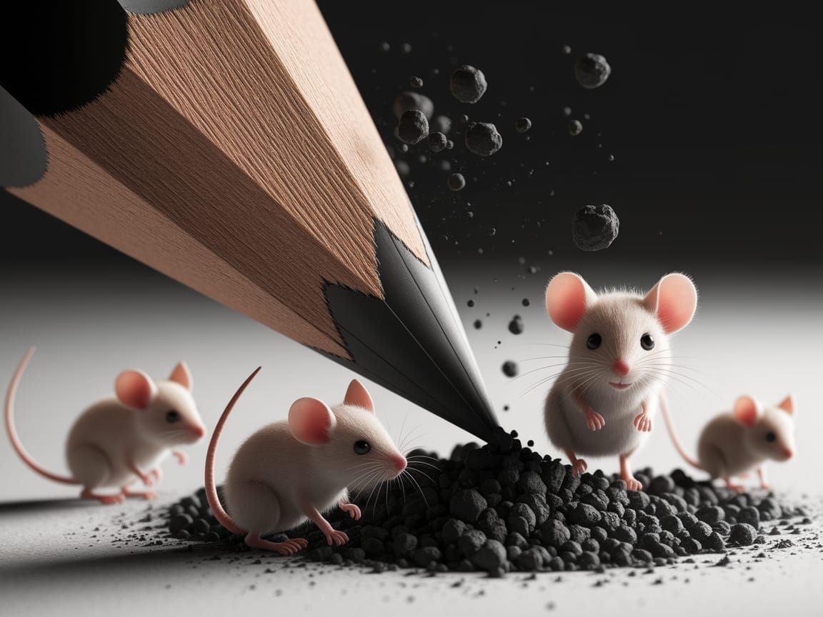 Charcoal Pencil Sharpenings Transform into Mice
