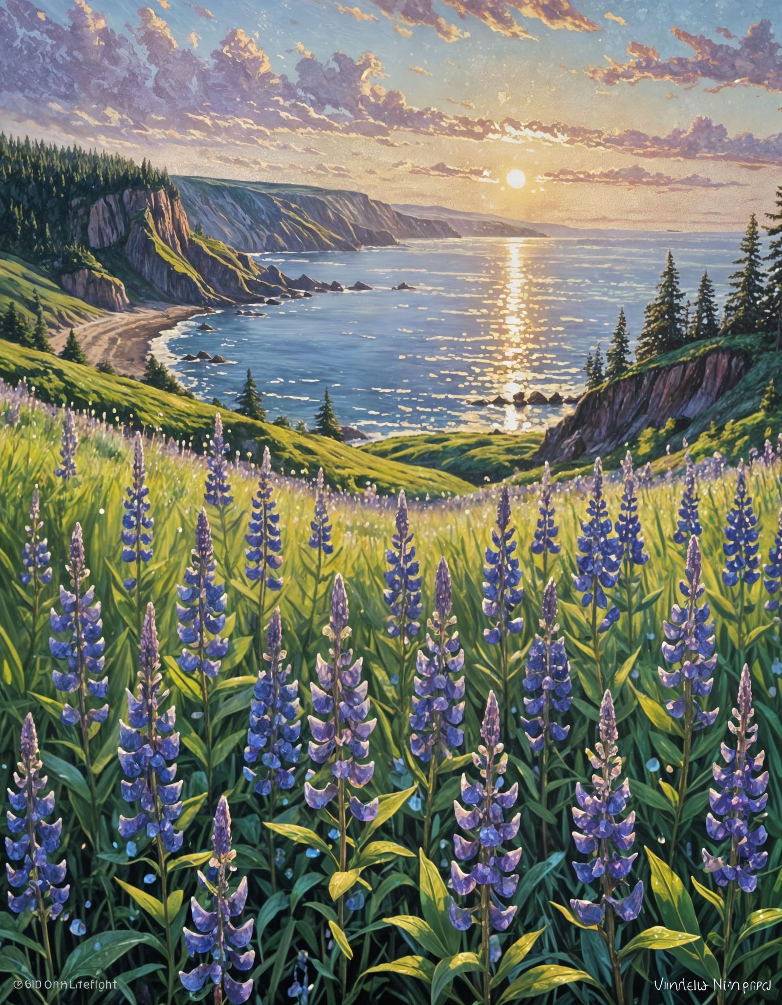Lupine Fields by the Bay: Oil Painting