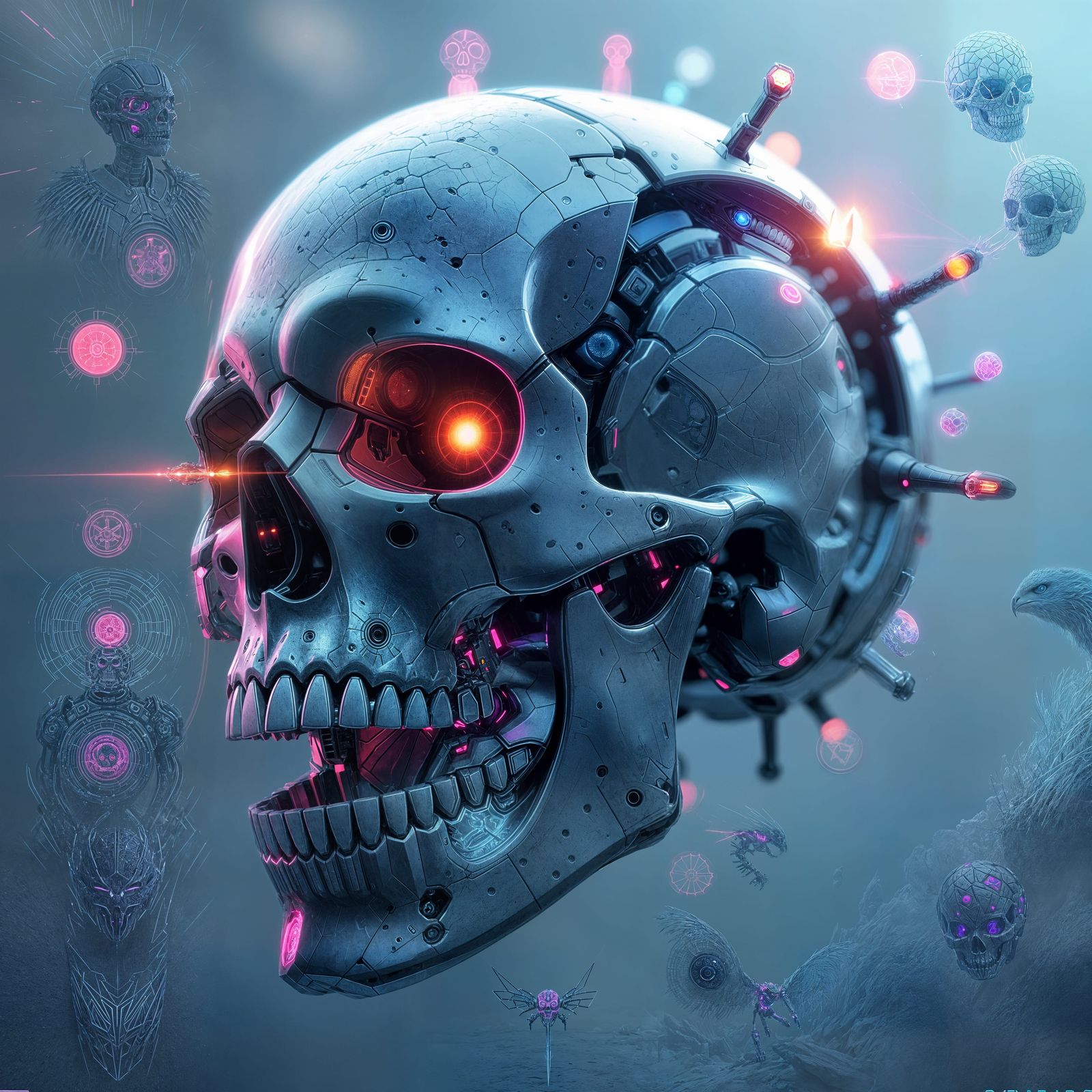 Cybernetic Skull Transforms into Giant Eagle Skull