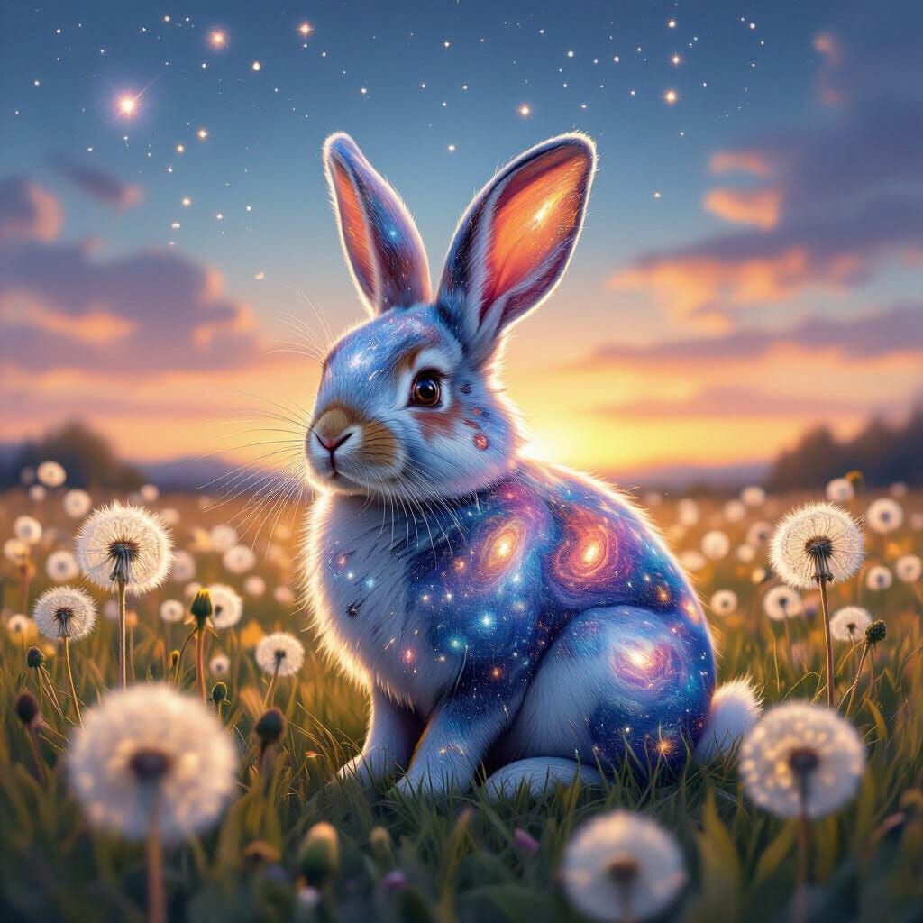 Surreal Rabbit Portrait with Galaxy Fur and Star Features