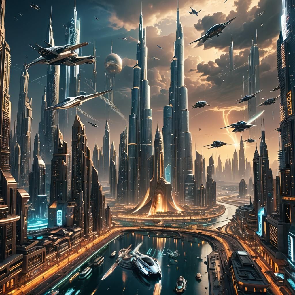 Futuristic Dubai Skyline in the Year 3000