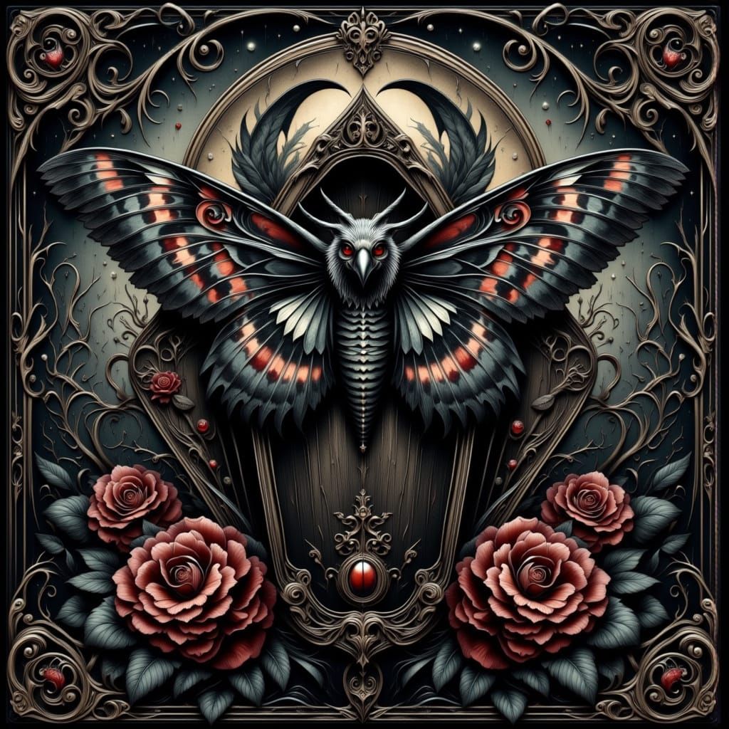 Neo Traditional Gothic Coffin Tattoo with Dark Roses