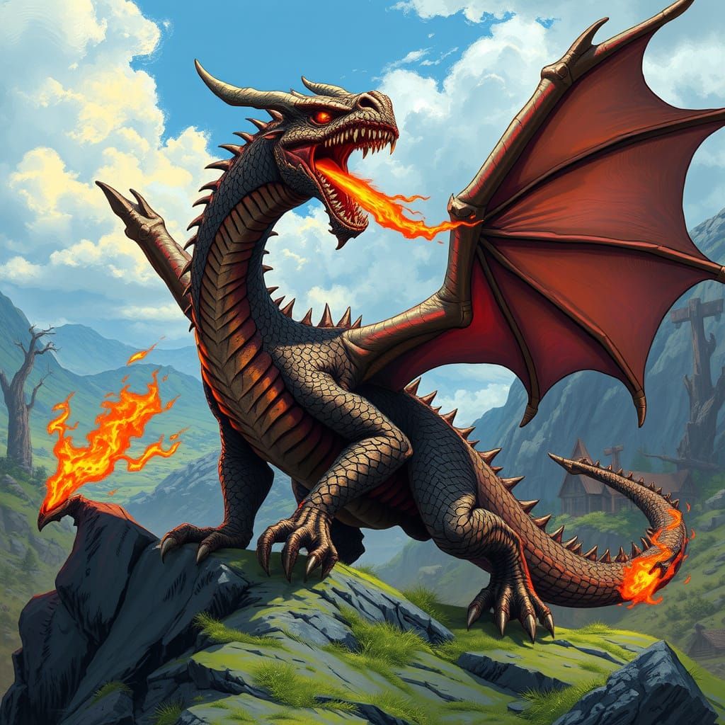 Trogdor Dragon in Fantasy Art Style