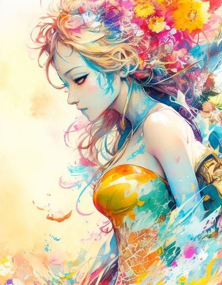 Fantasy Character in Comic Book Style, Watercolor