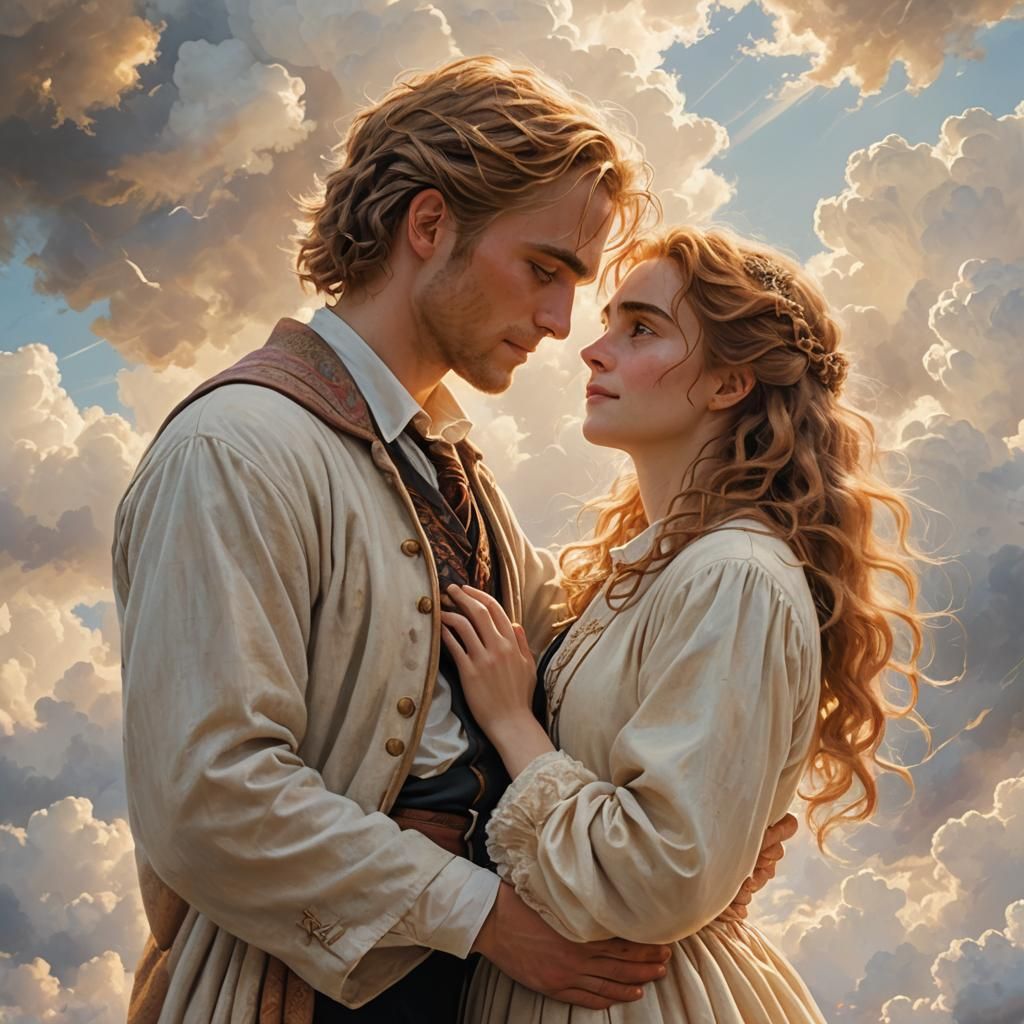 Romantic Embrace in the Clouds: Aivazovsky Style