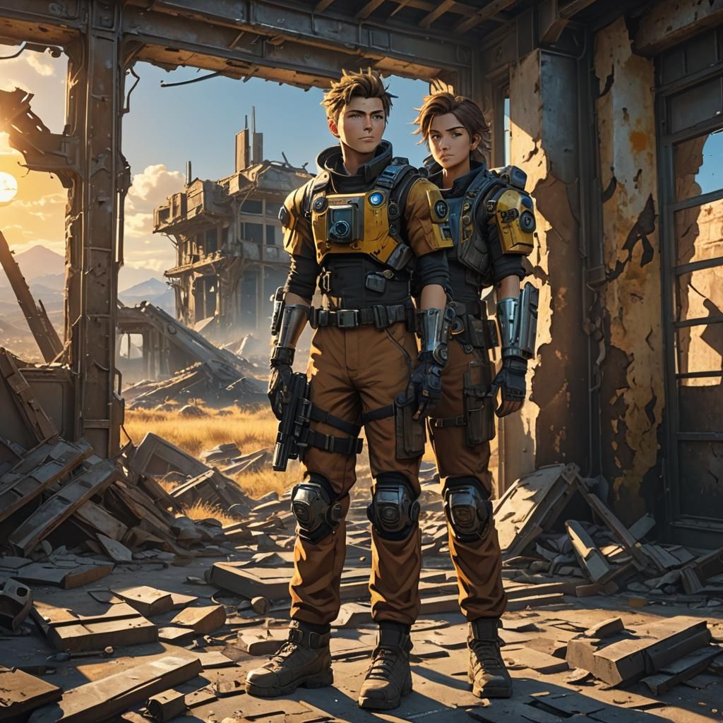 Anime Vault Dweller in Post-Apocalyptic Wasteland