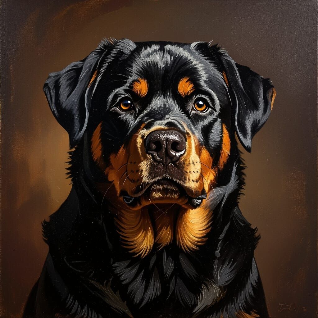 Regal Rottweiler Portrait in Classical Oil Style